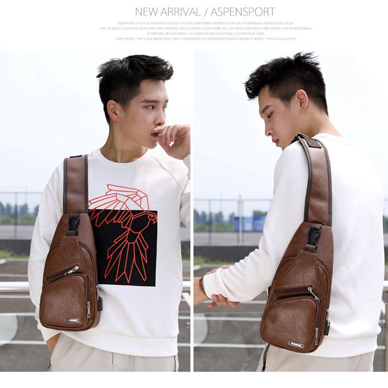 Men's USB Charging Chest Bag for Custom PU PVC Shoulder Bag Diagonal Package Messenger Travel Bag Cross Body Bags