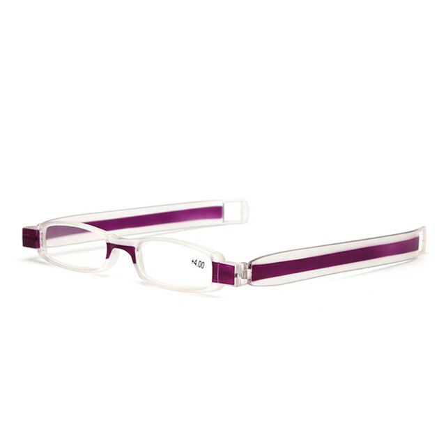 Nonor 360 Graden Rotatie Opvouwbare Leesbril Draagbare Brillen Mini Leesbril Presbyopie Verziendheid Bril Voor Mannen: +300 / purple