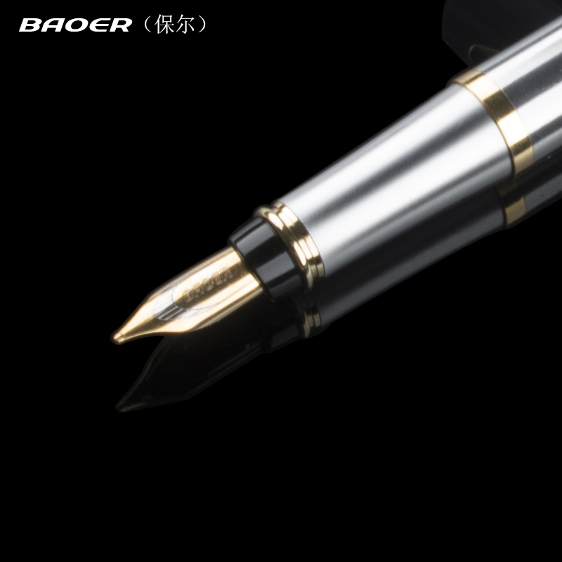 Baoer 801 Executive Golden and Silver Fine Nib tip Ink pen Stationery School Office birthday Writing metal Fountain Pen