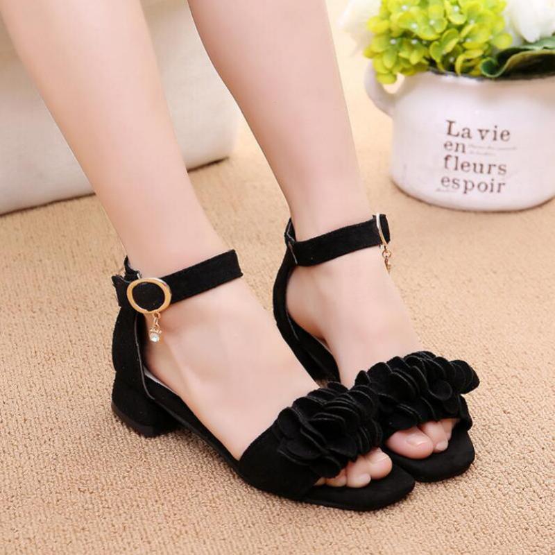 Summer Kids Leather Shoes Girls Wedding Dress Shoes Children Princess Flower Sandals For Girls Casual Dance Shoes Flat Sandals