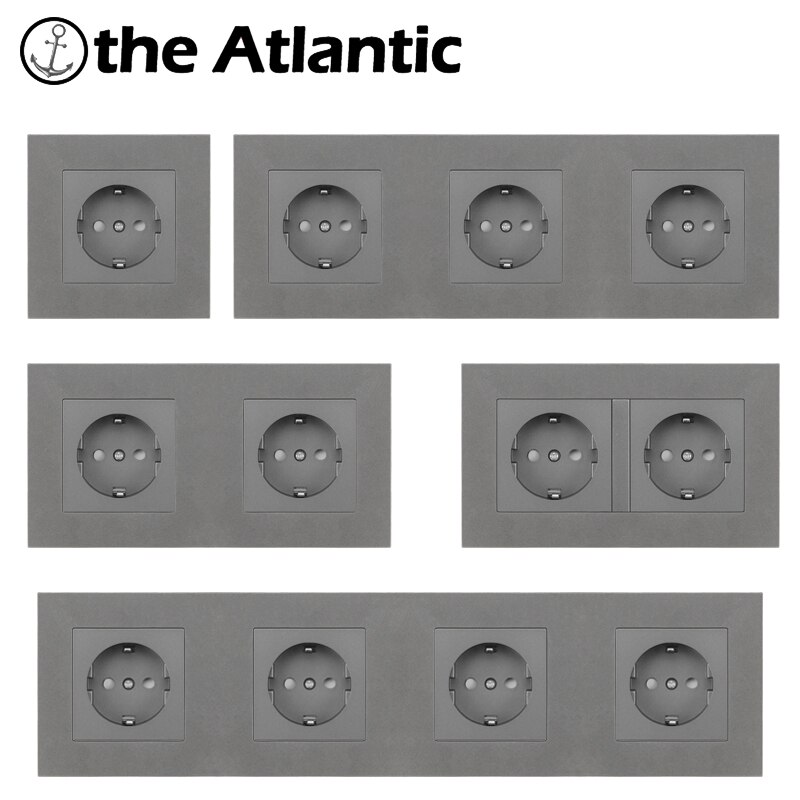 16A EU Wall Power Socket Home Plug Socket Electrical Outlet Gray Grey Plastic Frame Single Double Triple Triple Quadruple 146Typ