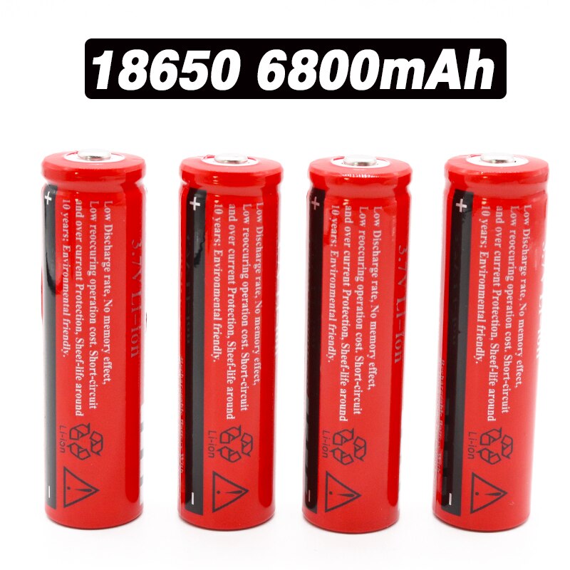 100% 18650 akkua 3,7 v 6800 mah ladattavaa litiumioniakkua led-taskulamppuihin litiumakku