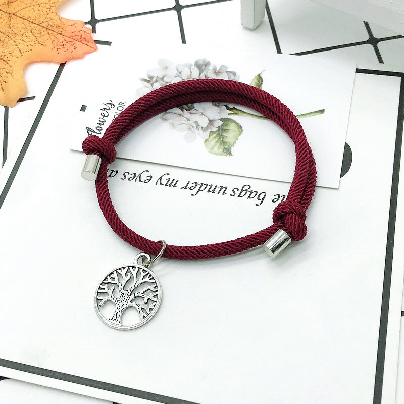 Moda pleciona lina drzewo życia uroku bransoletki mężczyźni kobiety Handmade regulowana czerwona nić bransoletka para Braclet prezent dla najlepszego przyjaciela: dark red