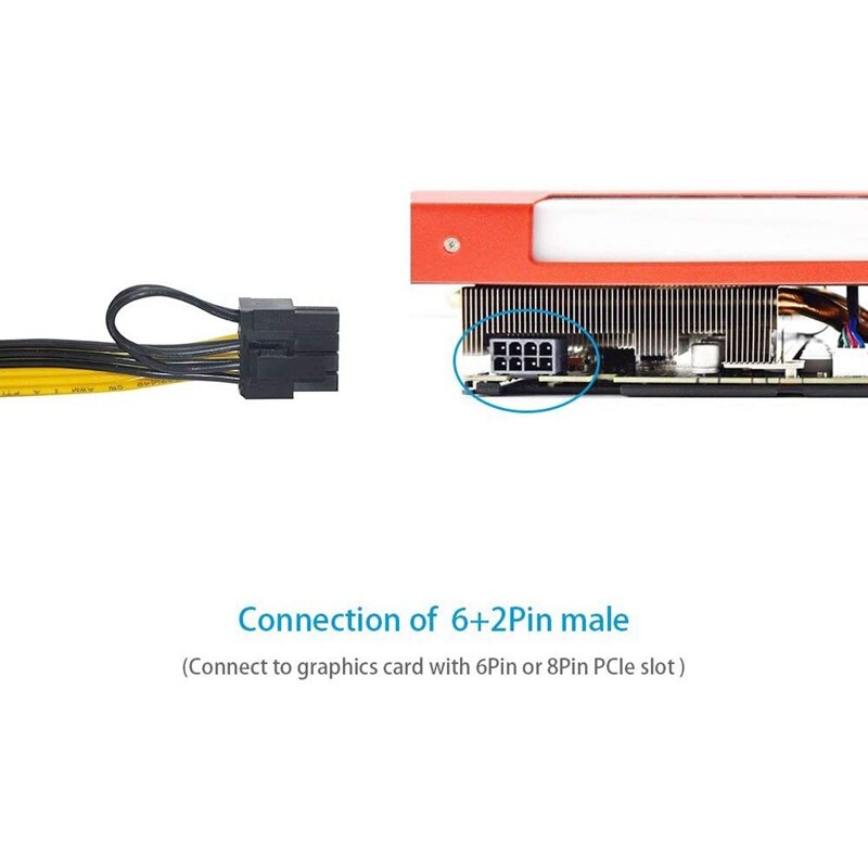 6 Pcs 16AWG 6 Pin Pci-E Naar 8 Pin (6 + 2) Pci-E (Man Op Man) gpu Power Kabel Voor Hp Server Voor Grafische Kaarten Mijnbouw (50Cm)