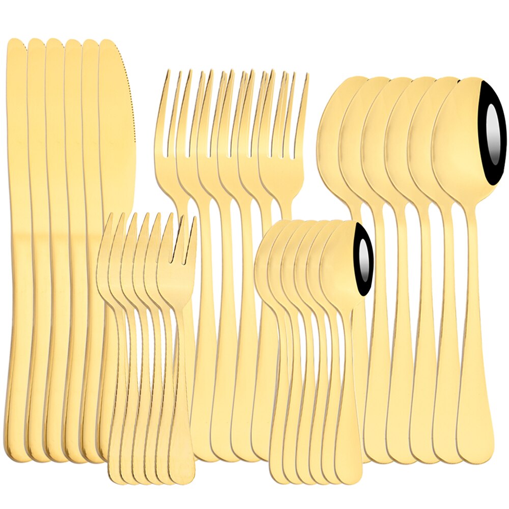 Zoseil Edelstahl Geschirr Gabeln Löffel Messer 30Stck Schwarz Besteck Besteck Besteck Spülmaschine Sicher Geschirr setzt: Gold 30Stck