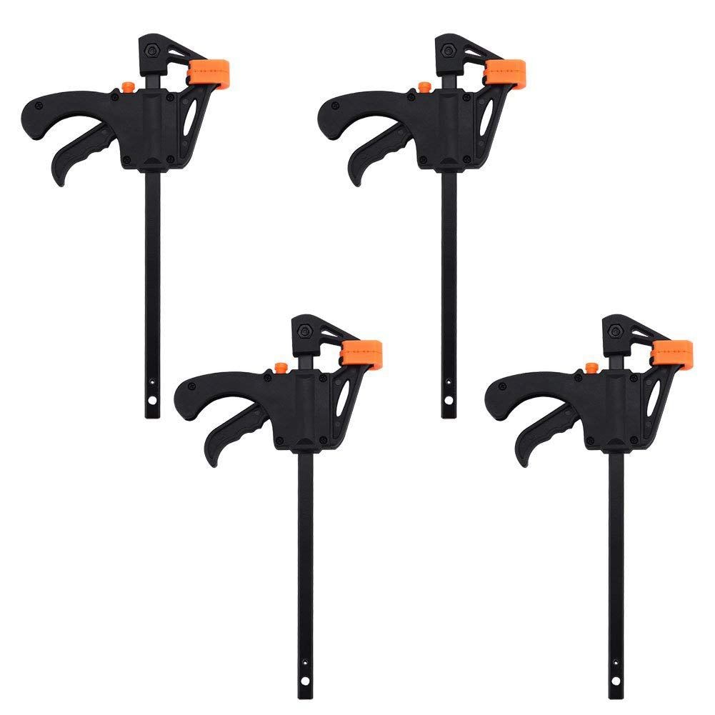 HLZS-Juego de abrazaderas F de plástico de 4 piezas, abrazaderas F de 4 pulgadas de barra de 100mm, abrazadera de Clip, liberación rápida de trinquete, Kit de herramientas de mano DIY para carpintería