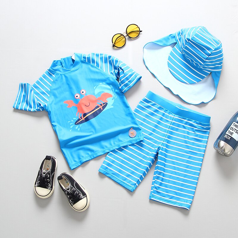 Kinder Badeanzug Separaten Cartoon Krabben Druck 3 stücke Jungen Bademode Sommer Neue UV 50 Schutz Schwimmen Anzug für Junge: 100