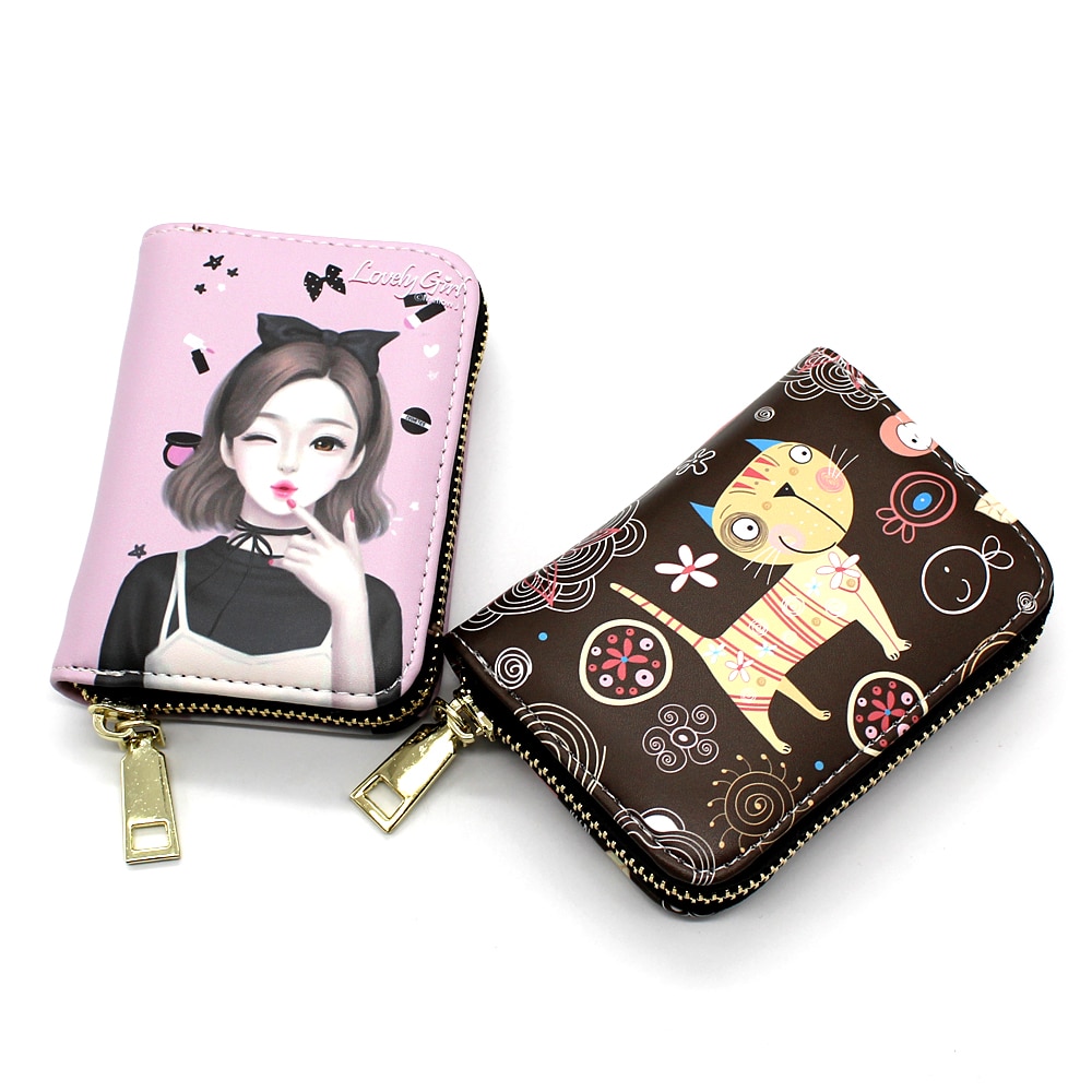 Bank Card Bag Girls Cartoon Small Wallet PU Leather Coin Purse Business ID Credit Card Holder Case Women Mini Clutch Bag