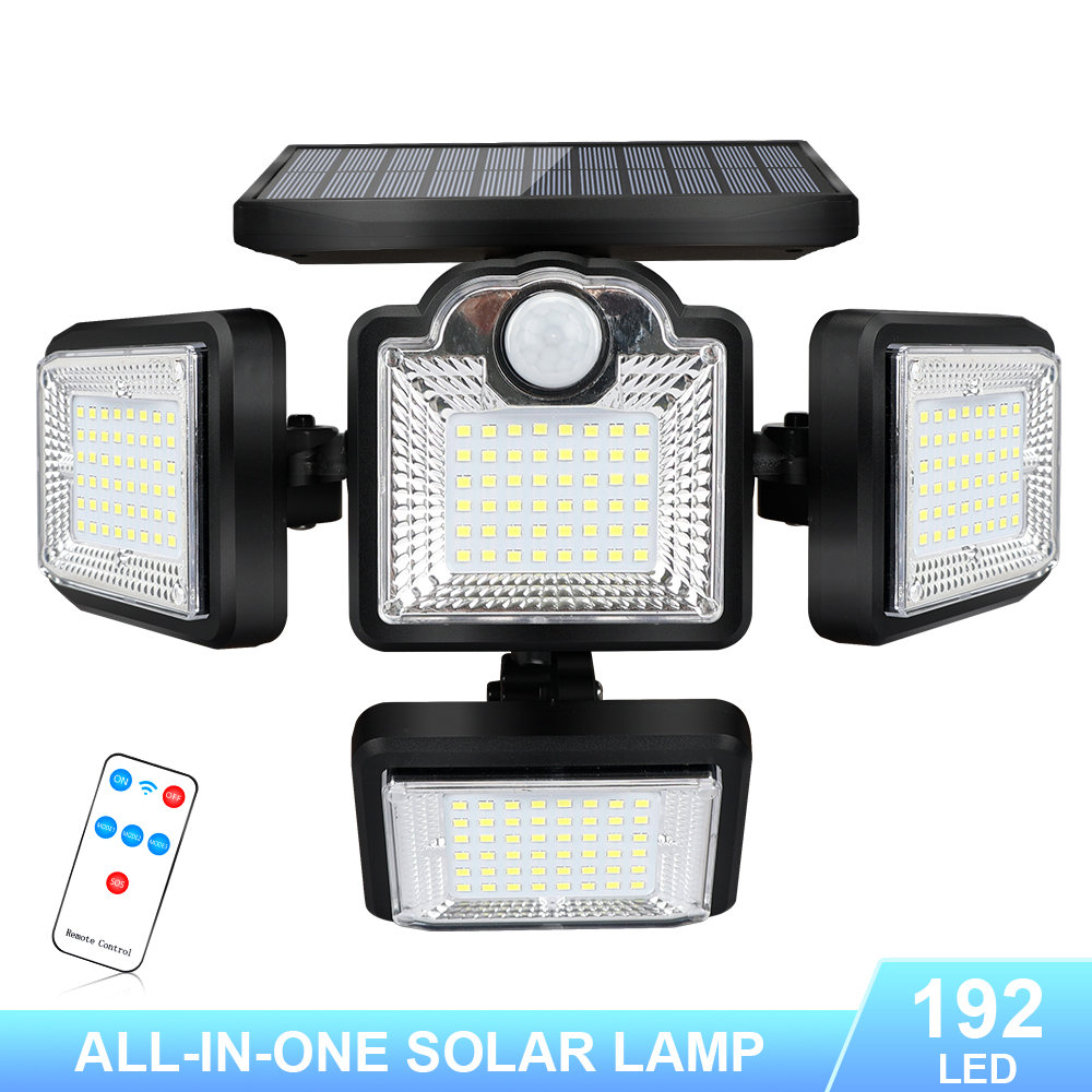 Panel słoneczny światło na czujnik ruchu 192/198LED ścienne lampa bezpieczeństwa 4 głowy zewnętrzne oświetlenie krajobrazu 3 tryby IP65 wodoodporna z Remot: 192LED-Integrated / 2PCS