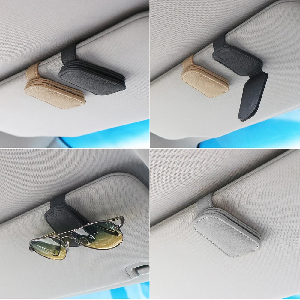 Pince à lunettes magnétique multifonction pour pare-soleil de voiture, pince à lunettes en cuir, porte-lunettes de soleil, cintre universel, accessoires intérieurs