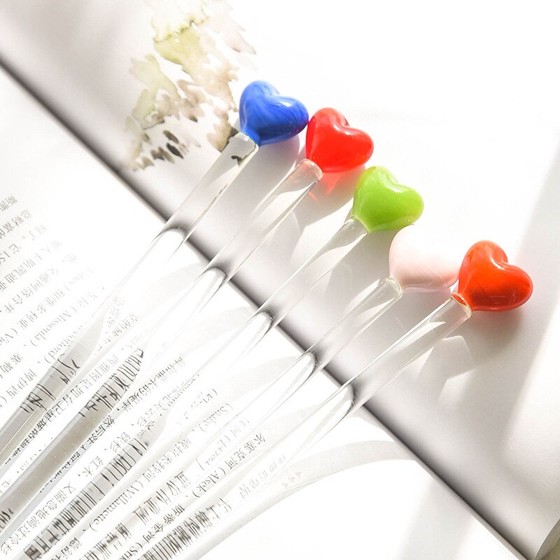 Cocktail Mixed-drink Stirring Stick Love Painted Glass Stirring Stick Cute Long Handle Juice Coffee Extension Spoon
