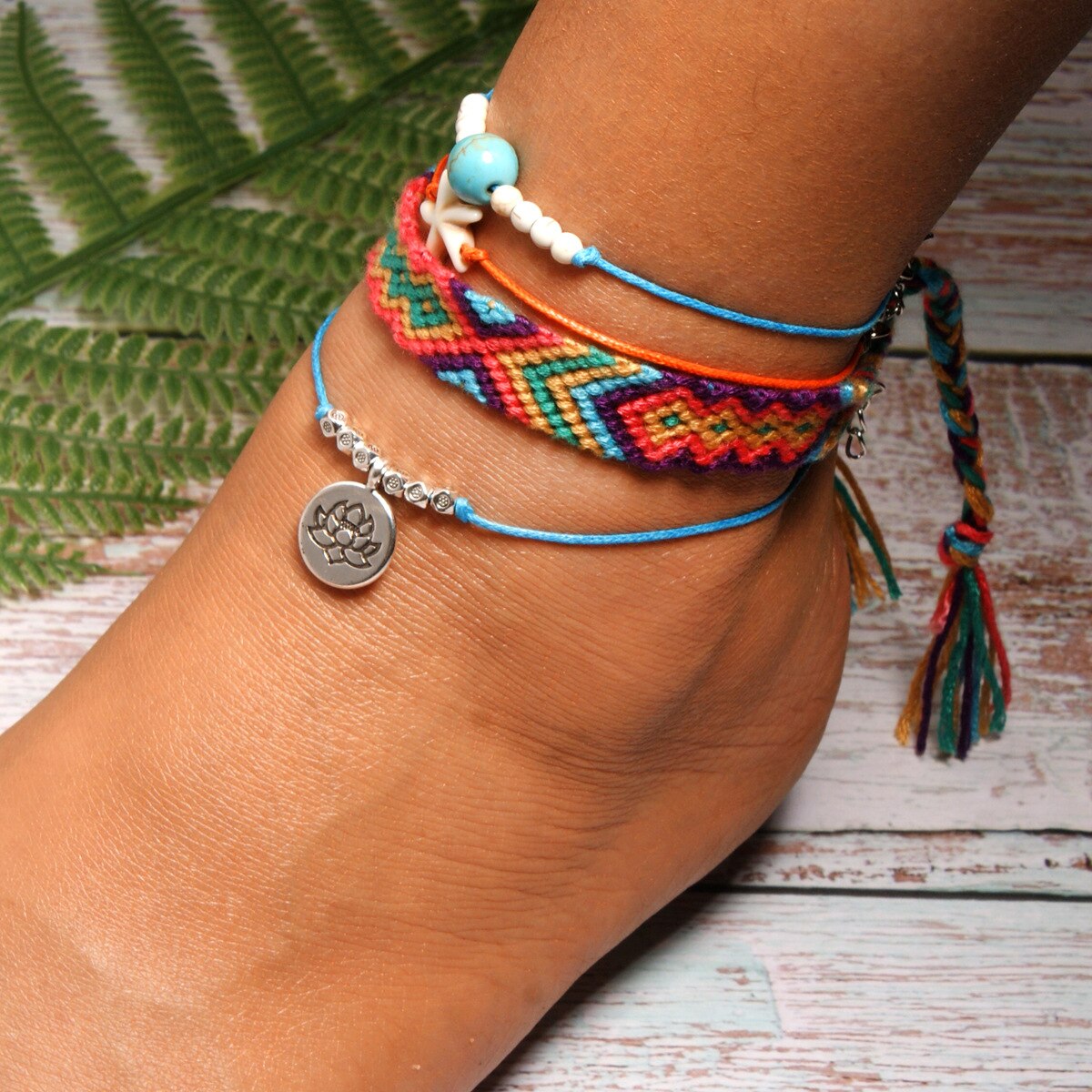 Zeester Lotus Voet Ketting Pak Bohemian Katoen Breien Vriendschap Strand Voet Keten