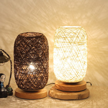 Hout Rotan Touw Bal Lichten Tafellamp Kamer Home Art Decor Bureaulamp