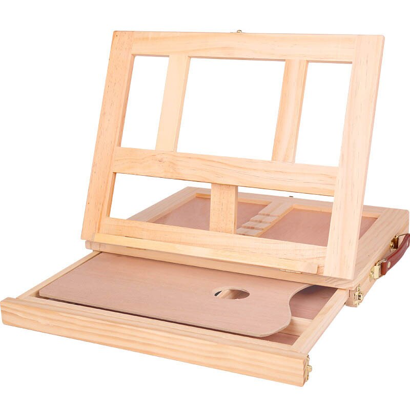 MyLifeUNIT Wooden Desktop Sketch Easel Adjustable Portable Painting Easel Artist Suitcase Paint Hardware Storage Drawer Easels