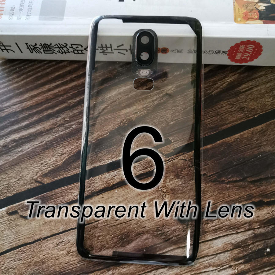 Transparant Clear Back Glass Cover Voor Oneplus 6 6 T Terug Batterij Cover Rear Behuizing Deur Glazen Case Vervanging Voor oneplus 6 T: 6-Transparent Lens