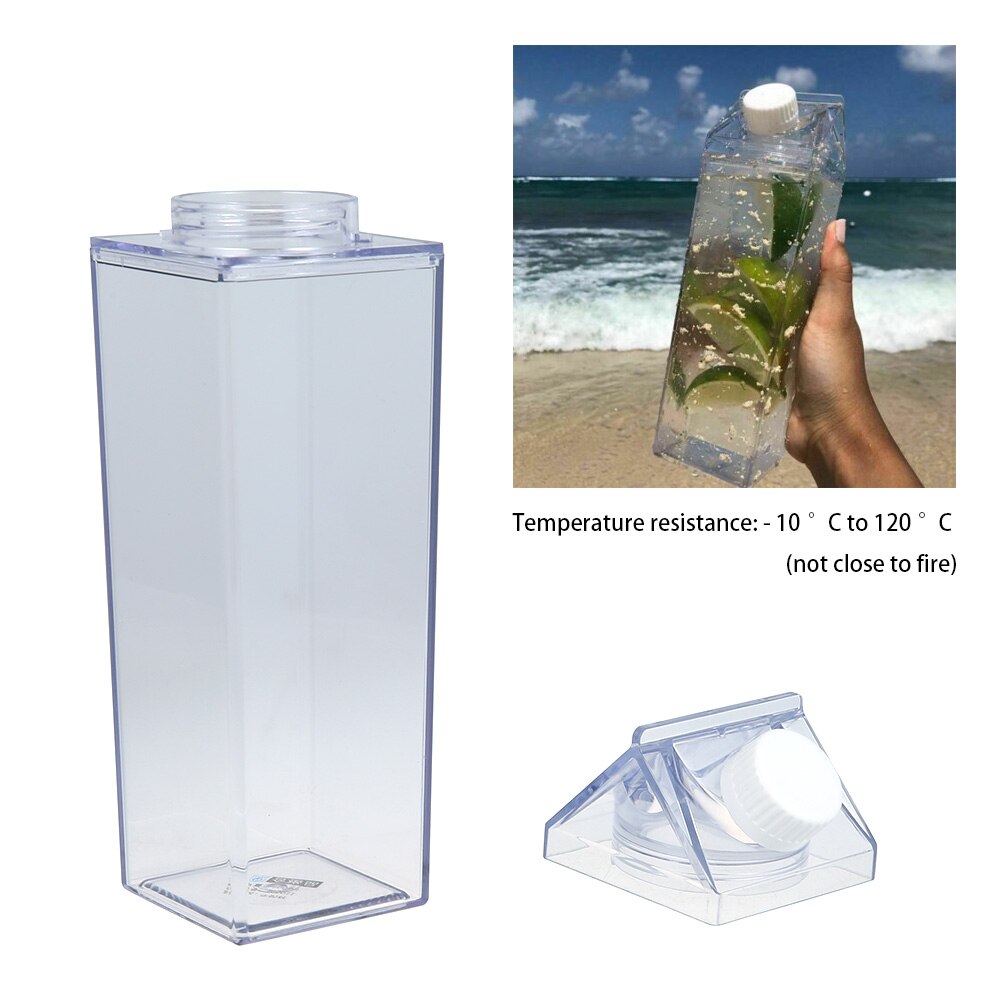 Clear Milk Shape Water Bottle Box Carton Shape Plastic Milk Storage Cup Box Transparent Reusable Water Jug Bottles 500ml