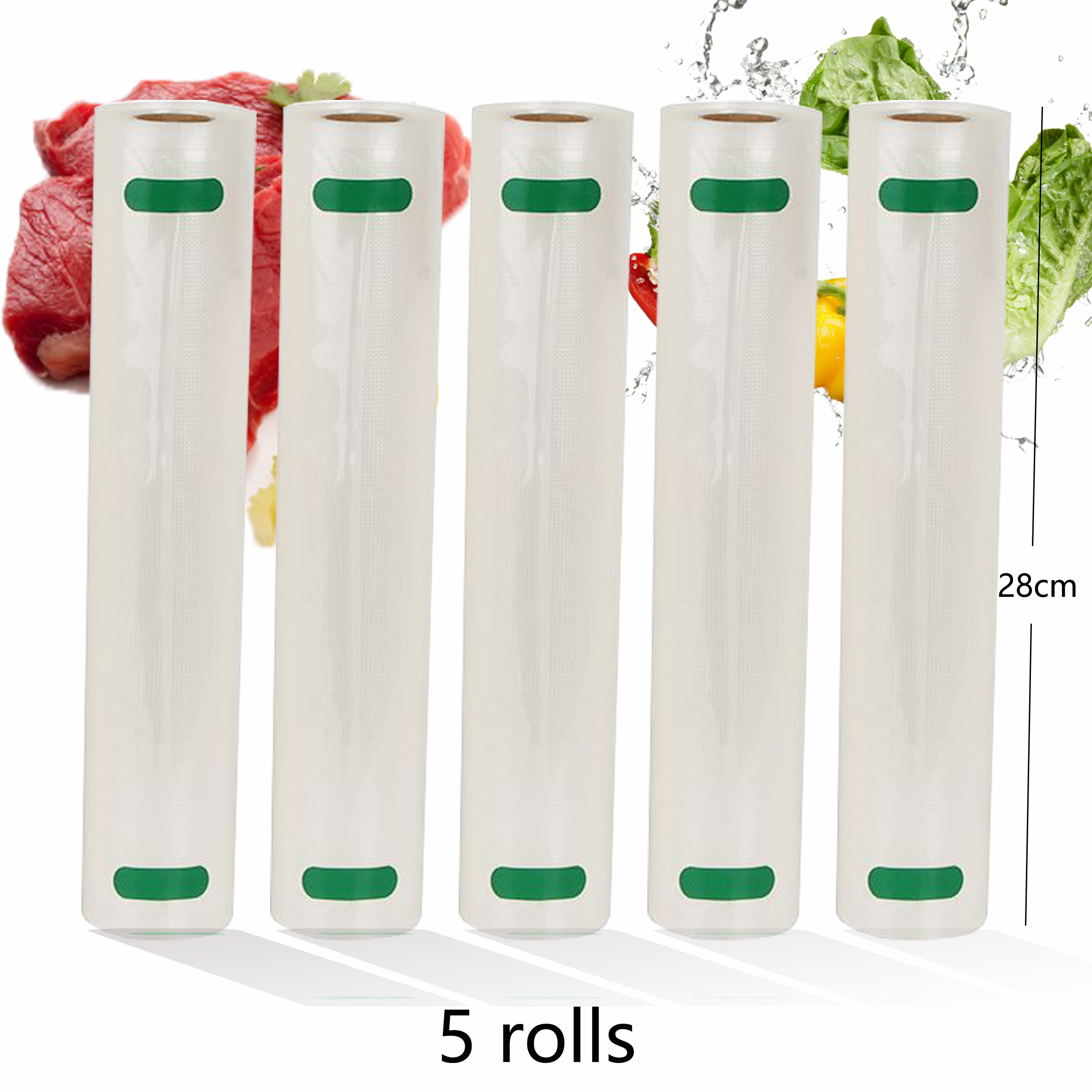 Bpa Gratis 5 Rolls/Lot Keuken Voedsel Vacuümzak Opslag Tassen Voor Vacuum Sealer Voedsel Houden Verpakking 12 + 15 + 20 + 25 + 28 Cm * 500 Cm