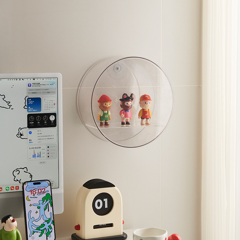 ‌ Vitrina redonda montada en la pared de 25 cm de diámetro – Gabinete de pared transparente con vista transparente | Organizador de decoración de pared: Rojo