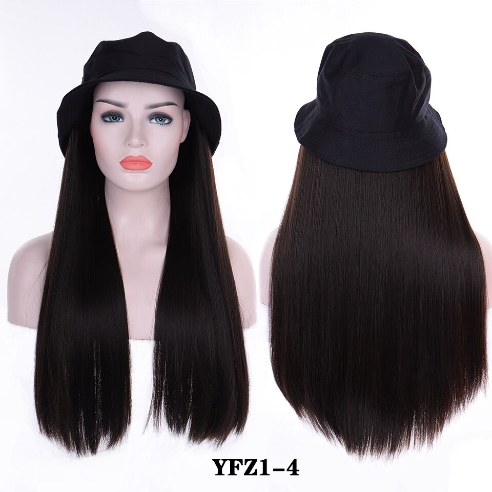Perruque synthétique longue avec cheveux ondulés/lisses et chapeau bob noir avec extension capillaire: 1b/30hl