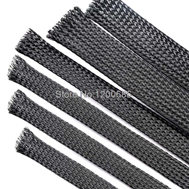 2mm Zwart Nylon Gevlochten Kabel Kous zwarte Snakeskin Beschermen HUISDIER Nylon Mouw Uitbreidbaar Mouwen