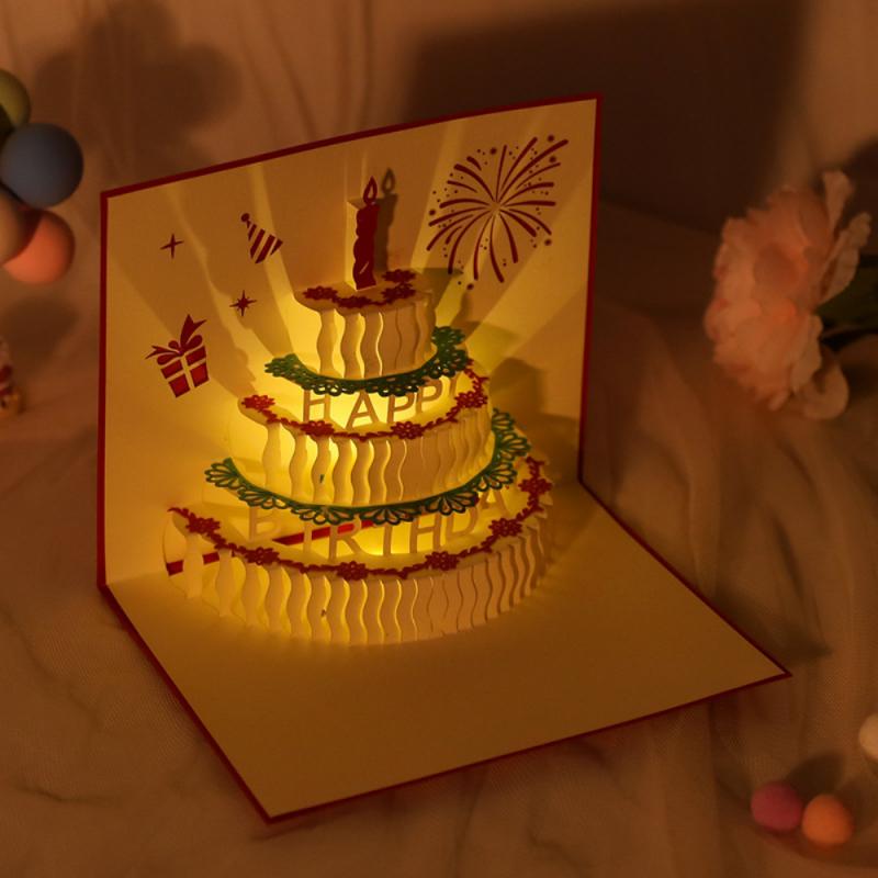 Tarjeta postal de feliz cumpleaños, tarjeta de pastel de cumpleaños, tarjetas de felicitación festivas 3D hechas a mano, de aniversario, postales al por mayor