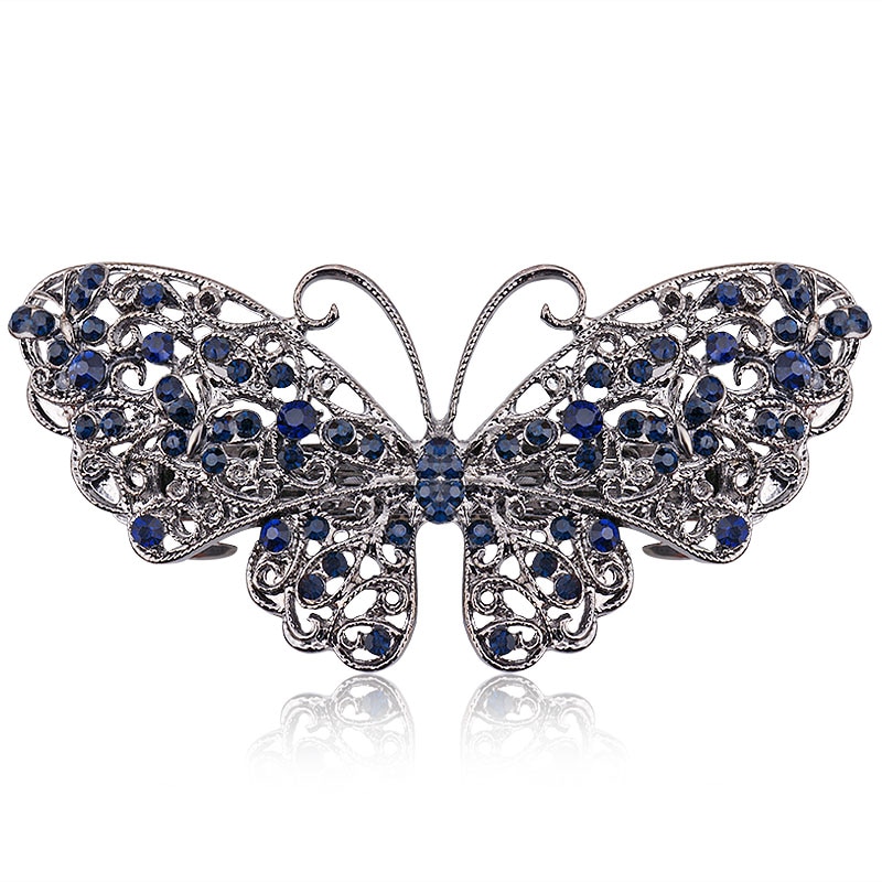 EASYA Vintage niebieski Rhinestone Hairwear motyl kwiat klamry do włosów kobiety spinki do włosów Retro łuk akcesoria do włosów biżuteria