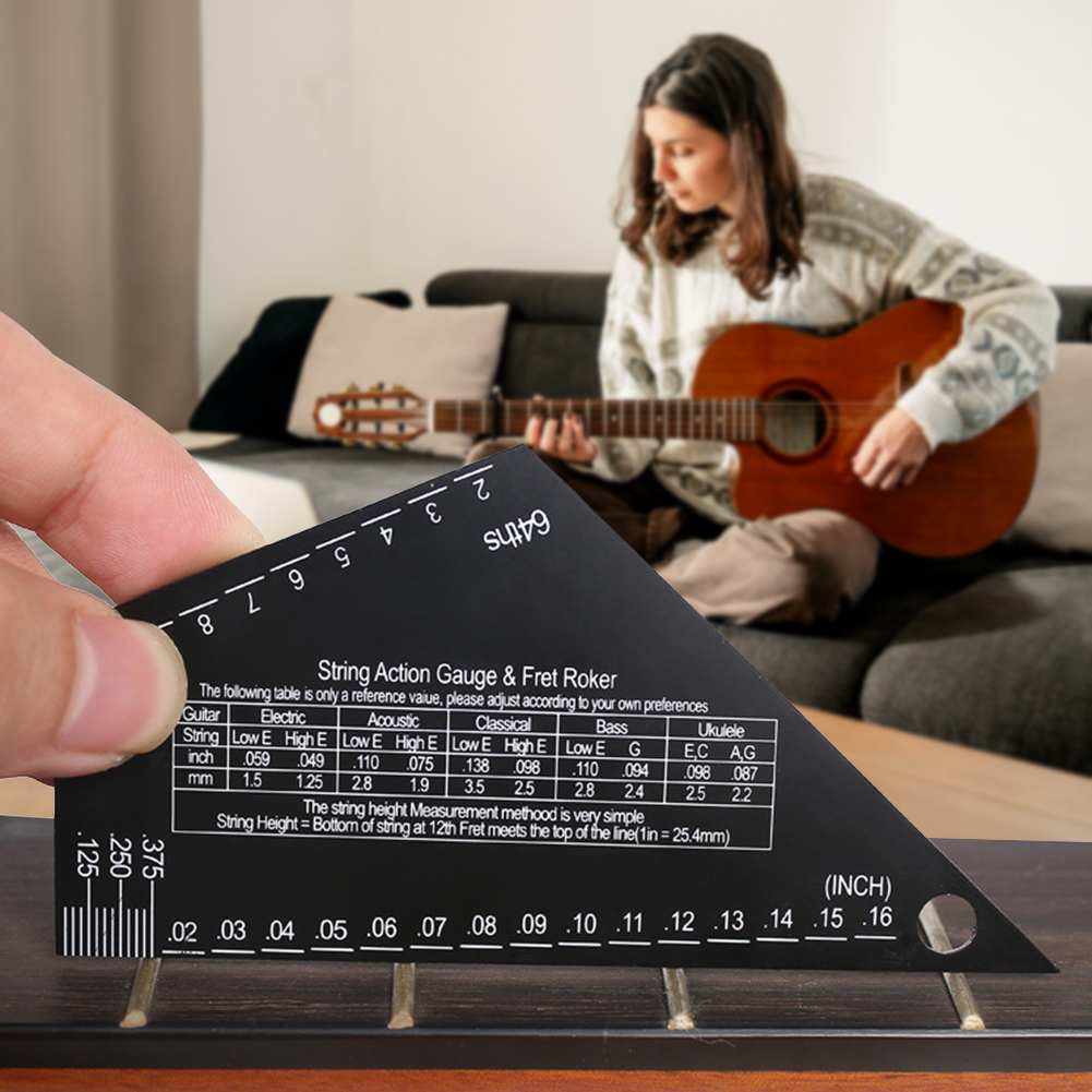 Edelstahl Gitarrensaiten Action Gauge Fret Rocker Fret Leveling Guide String Height Gauge für Gitarre Leveling Luthier Tool