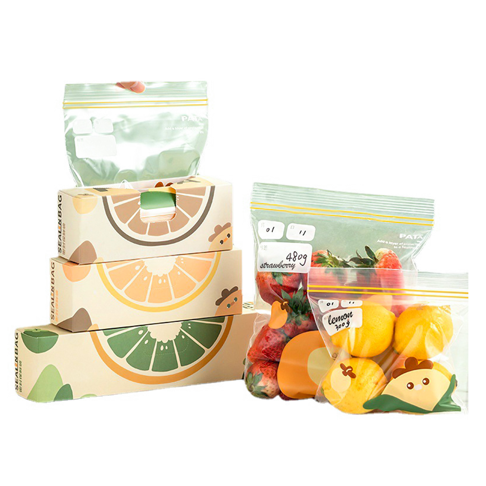 15pcs/20pcs/30pcs Reusable Food Storage Bags Fruits Vegetables Sealed Freezer Bags with Storage Labels Fresh-keeping Bags