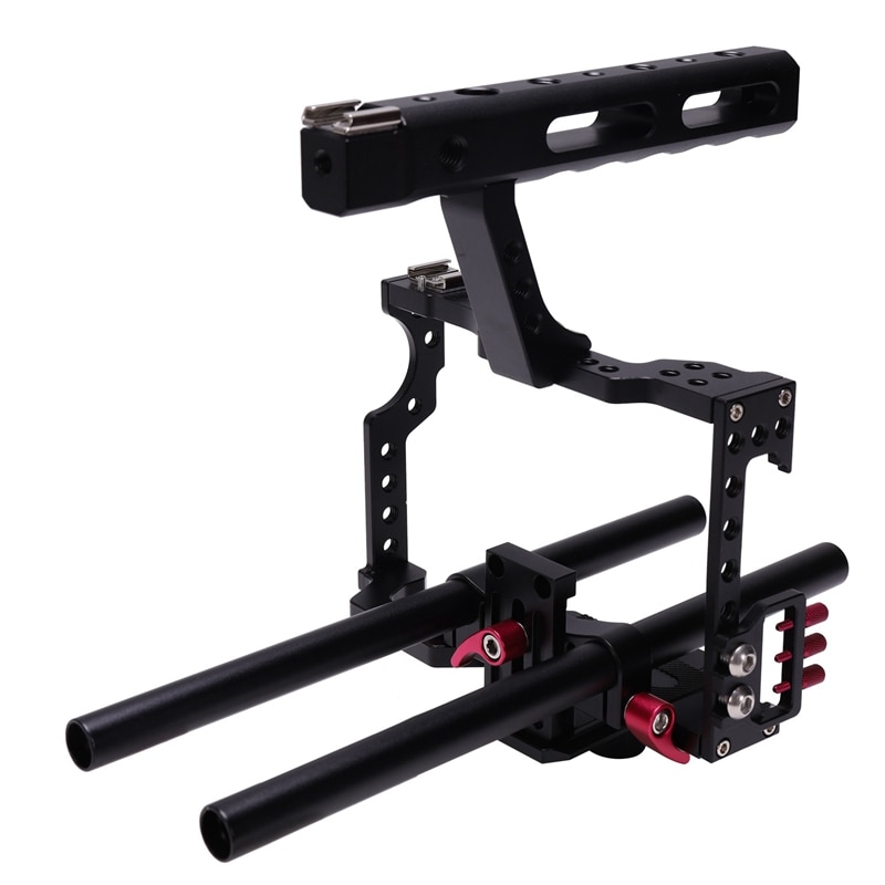 AAAE Top antideslizante DSLR cámara Video Cage Kit CNC estabilizador duradero para GH4 A7S A7 A7R A7RII A7SII