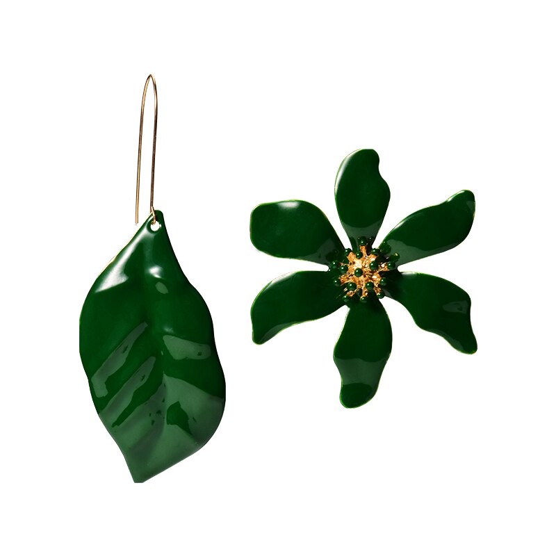 Za atacado novo brinco de metal cozido flores em forma de pendurar, joias finas acessórios para presente de natal: Green