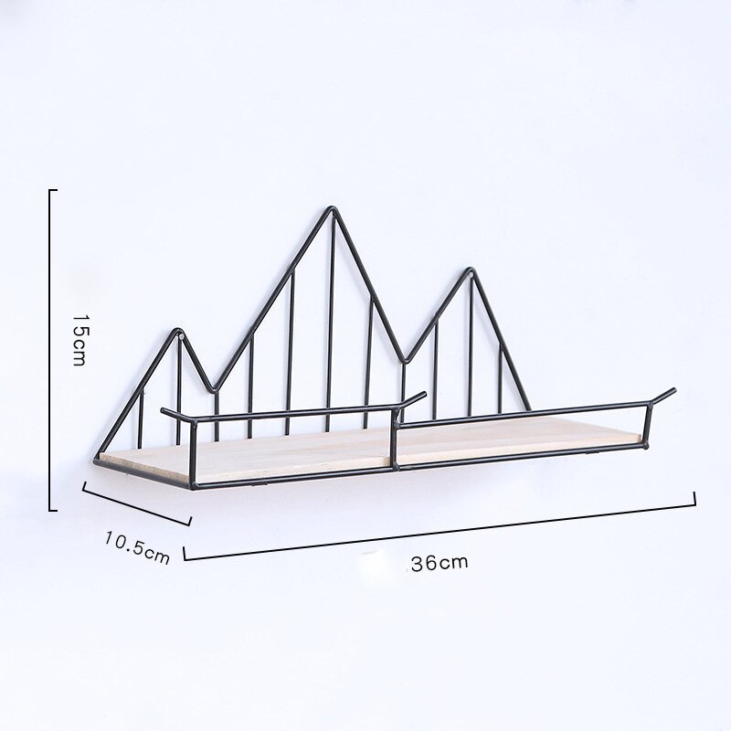 Estante de pared flotante rústico en forma de montaña estante de madera de hierro montado en la pared estantes de almacenamiento colgantes para decoración del hogar y el dormitorio: Black