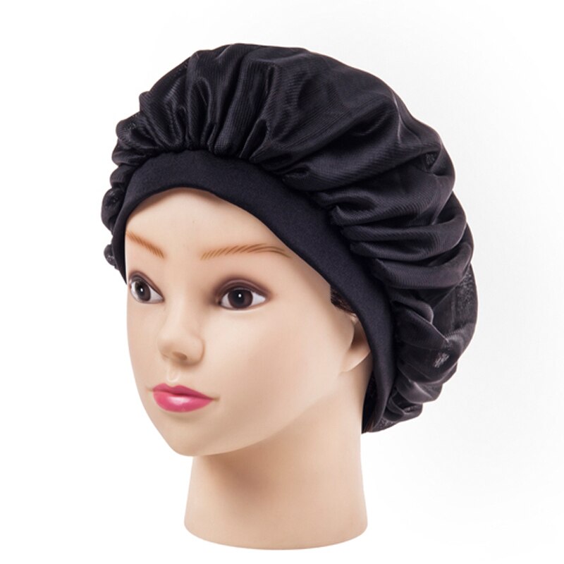 Bredjuster trikot stoff panser hårstyling cap kort hårpleie kvinner nattsov lue silke hode wrap dusjhette