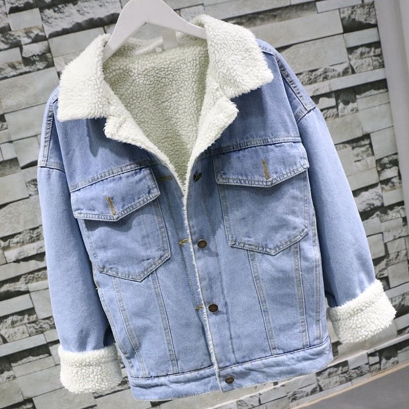 Hiver fourrure jean veste femmes Bomber veste bleu. Grandado