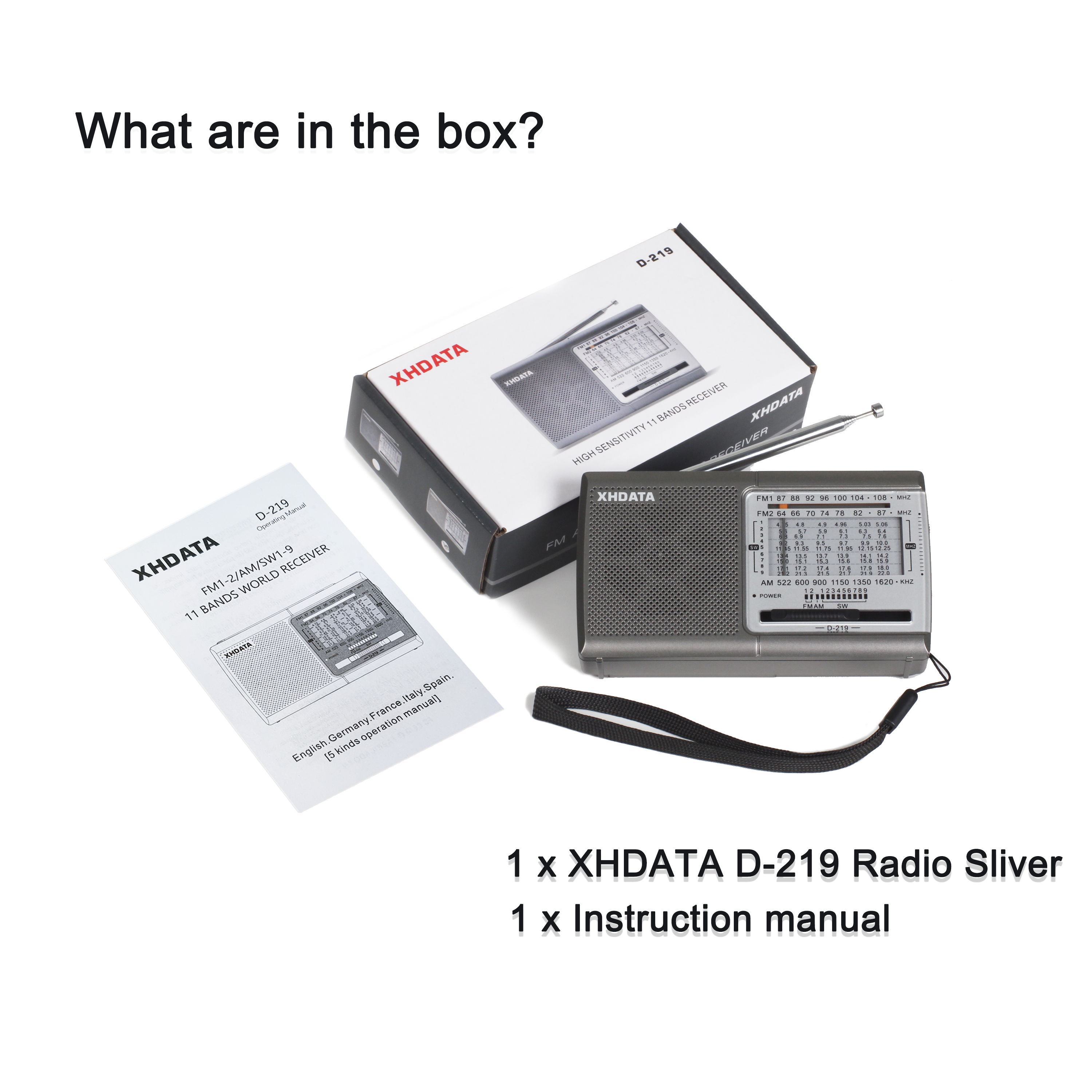 XHDATA D-219 Radio FM Przenośny odbiornik radiowy AM SW 9K 10K pasma Wysoka czułość Krótkofalowe radio kieszonkowe Głośnik Słuchawki Jack