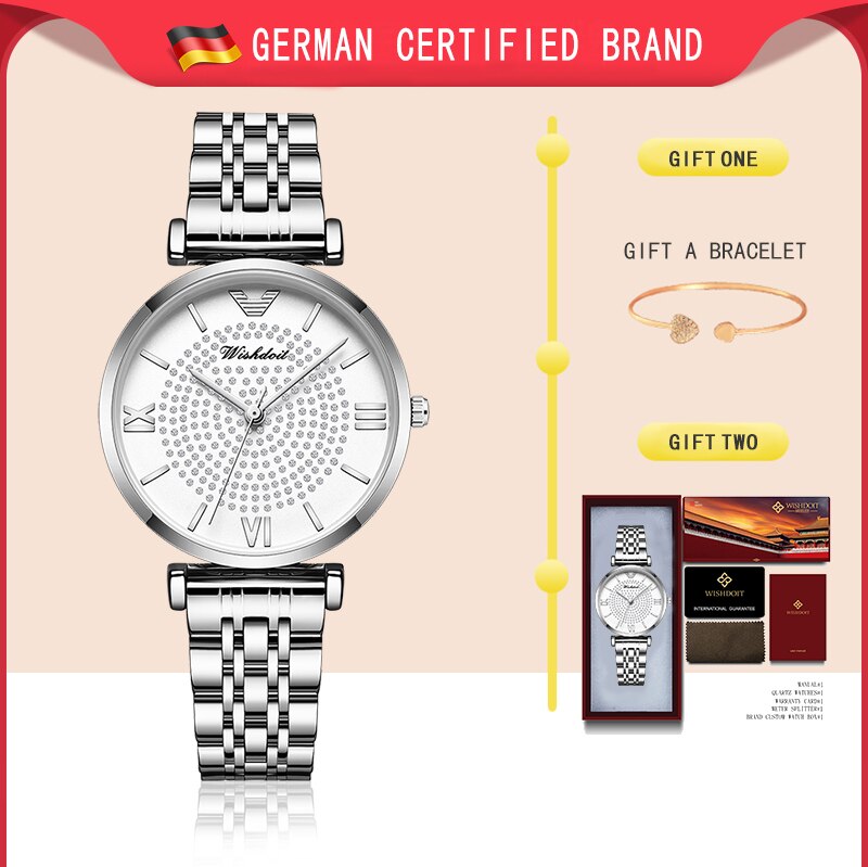 Gold Watch Women Watches Ladies Steel Women's Bracelet Watches Female Waterproof Clock Relogio Feminino: Silver steel belt