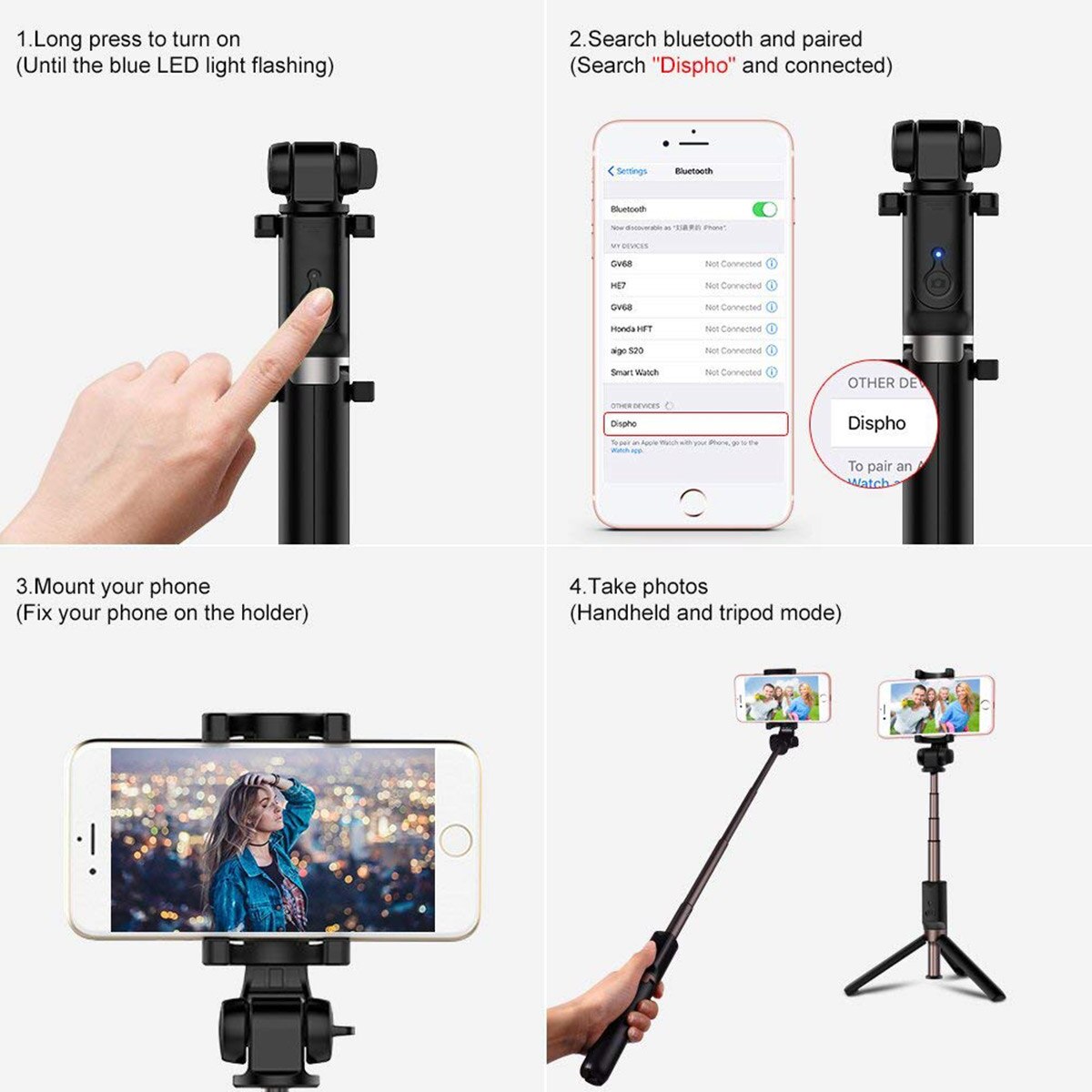 AFAITH – perche à Selfie sans fil Bluetooth, trépied rotatif à 360 ° extensible, Mini monopode pour Smartphones ios et Android
