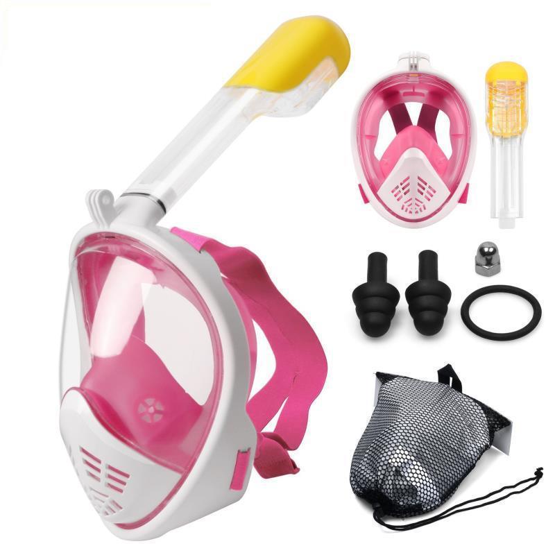 Underwater Anti Fog Scuba Diving Mask Set Full Face Snorkeling Mask Men Women Diving Equipment For Swimming Spearfishing: Pink / L/XL