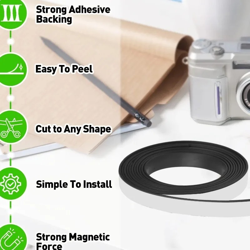 Self Adhesive Magnetic Tape Strong Rubber Magnet Cuttable Tape Fridge Wall Magnetic Strip DIY Whiteboard Photo Poster Fixed Tape