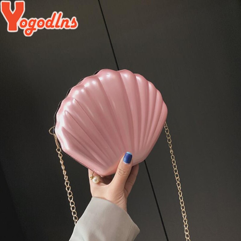 Yogodlns Vrouwen Wilde Mode Shell Zakken Keten Schoudertas Parel Rits Vrouwen Pvc Zak Zomer Mini Messenger Bags