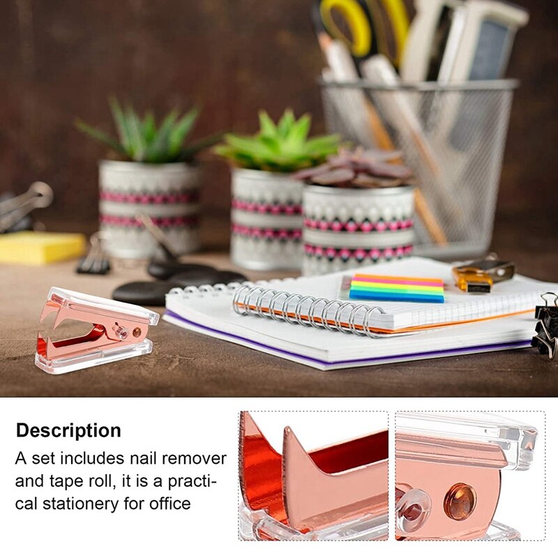 Desk Accessories 4 Kit, Office Supplies Set, Tape Dispenser, Staple Remover, and Staple Set with Brass 24/6 Standard