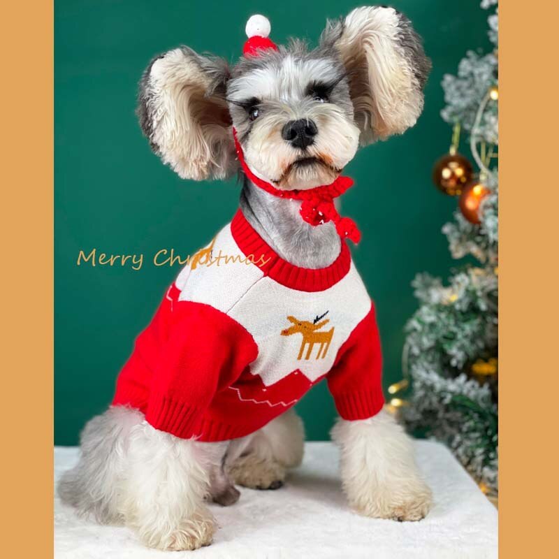 Pet Dog Cat Christmas Red & Green Sweater Jumper Clothes Winter Warm Puppy Hoodie for Small Medium Dogs Schnauzer Jacket Coat