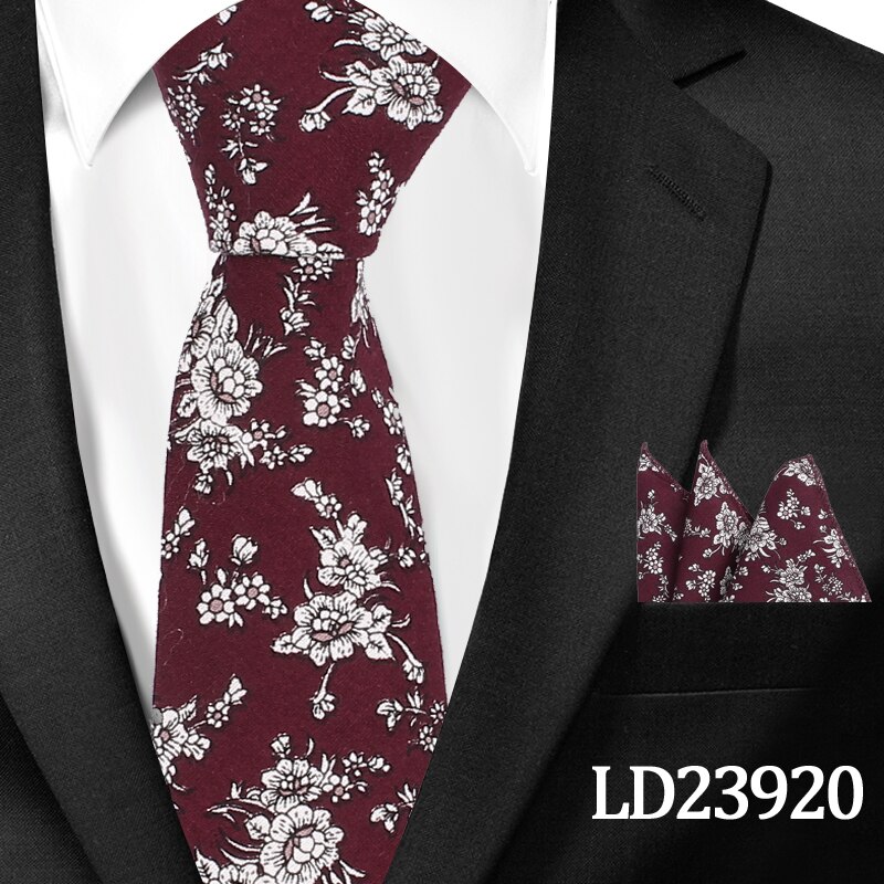 Neue lässig Blumen Baumwolle Krawatten Und Tasche Platz setzt Blume Drucken Dünne Krawatte Für Männer Mens Hals Binden Krawatte 6cm Dünne Krawatten: LD23920