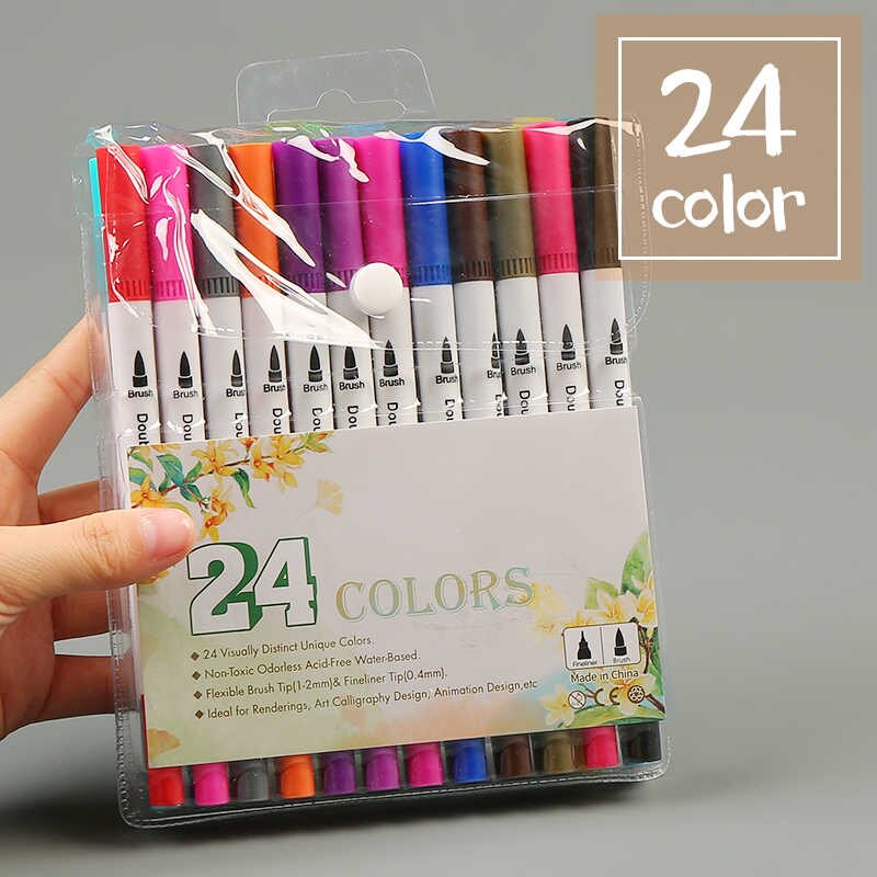 100 Kleur Zachte Hoofd Aquarel Pen Kinderen Basisschool Met 24 Kleur 36 Kleur Dubbele Hoofd Wasbare Aquarel Pen Art suppli: 24colour