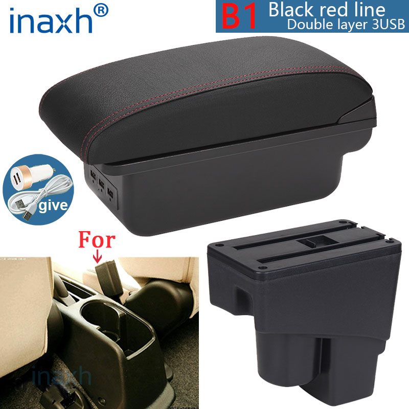 For Honda Jazz Armrest box For Honda Fit Jazz 1 Car Armrest 2003-2007 Arm Storage box car accessories 2003 2004 2005 2006 2007: B1 Black red 3USB