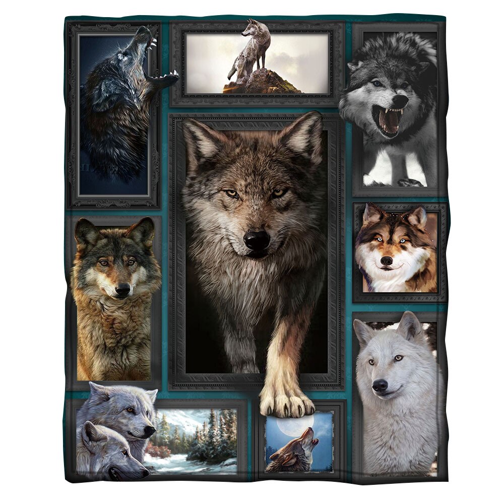 Wolf 3d bedrukte fleece deken bedden wandelen picknick dikke modieuze sprei sherpa deken 05: 4 / Kind 70( uur )110( weken)