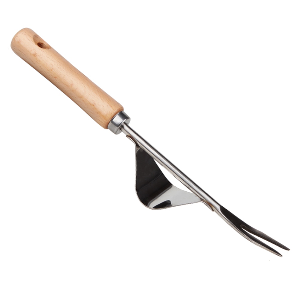 Roestvrij Staal Handmatige Wieden Vork Houten Handvat Transplanteren Graven Verwijderen Penwortel Tool Tuin Planten Wieden Gereedschap: Default Title