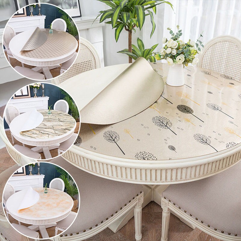 Dia 60cm Round PVC Waterproof Tablecloth Plastic Oilproof Table Cloth Soft No-wash Table Cloth For Home Kitchen Decor