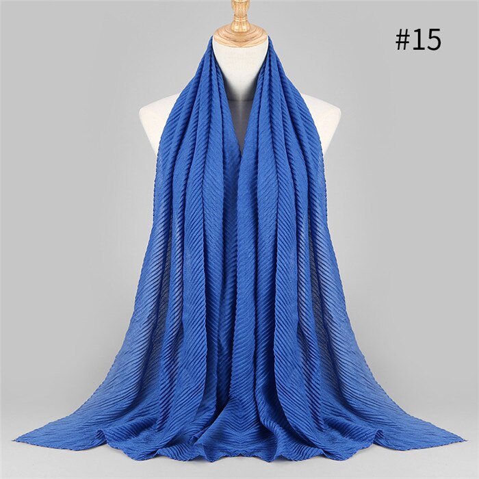 Offre Spéciale plissé maxi hijabs écharpe châle plaine maxi musulman hijab femmes rides foulards châles doux silencieux 1 pc: color15 blue