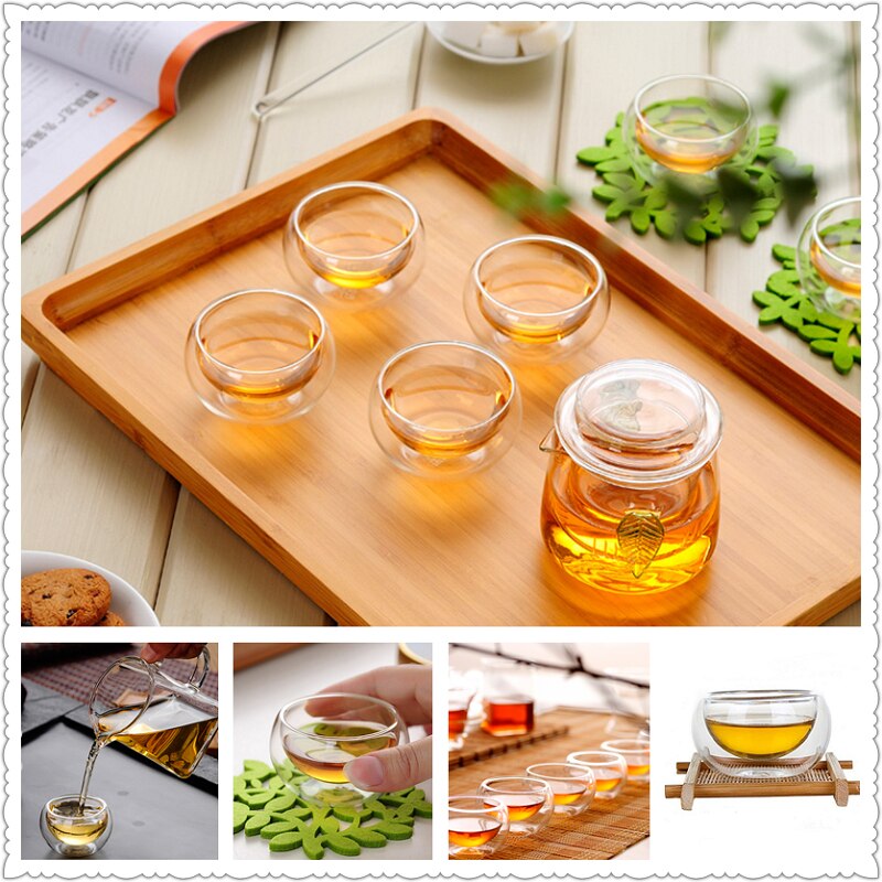 Arshen Duurzaam 6 stks/set 50 ML Clear Drinken Gezonde Cup Hittebestendige Double Wall Layer Thee Cup Water Bloem thee Kopjes