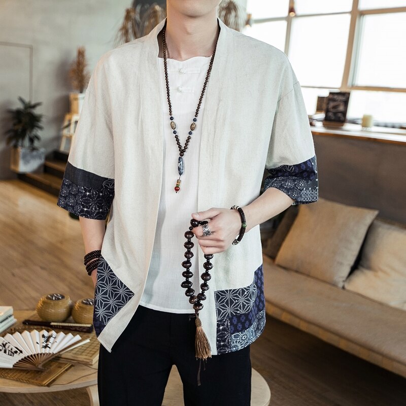 Kimono yukata japonais d'été style chinois chemise kimono cardigan homme costume samouraï haori pyjama japonais homme  ff2058
